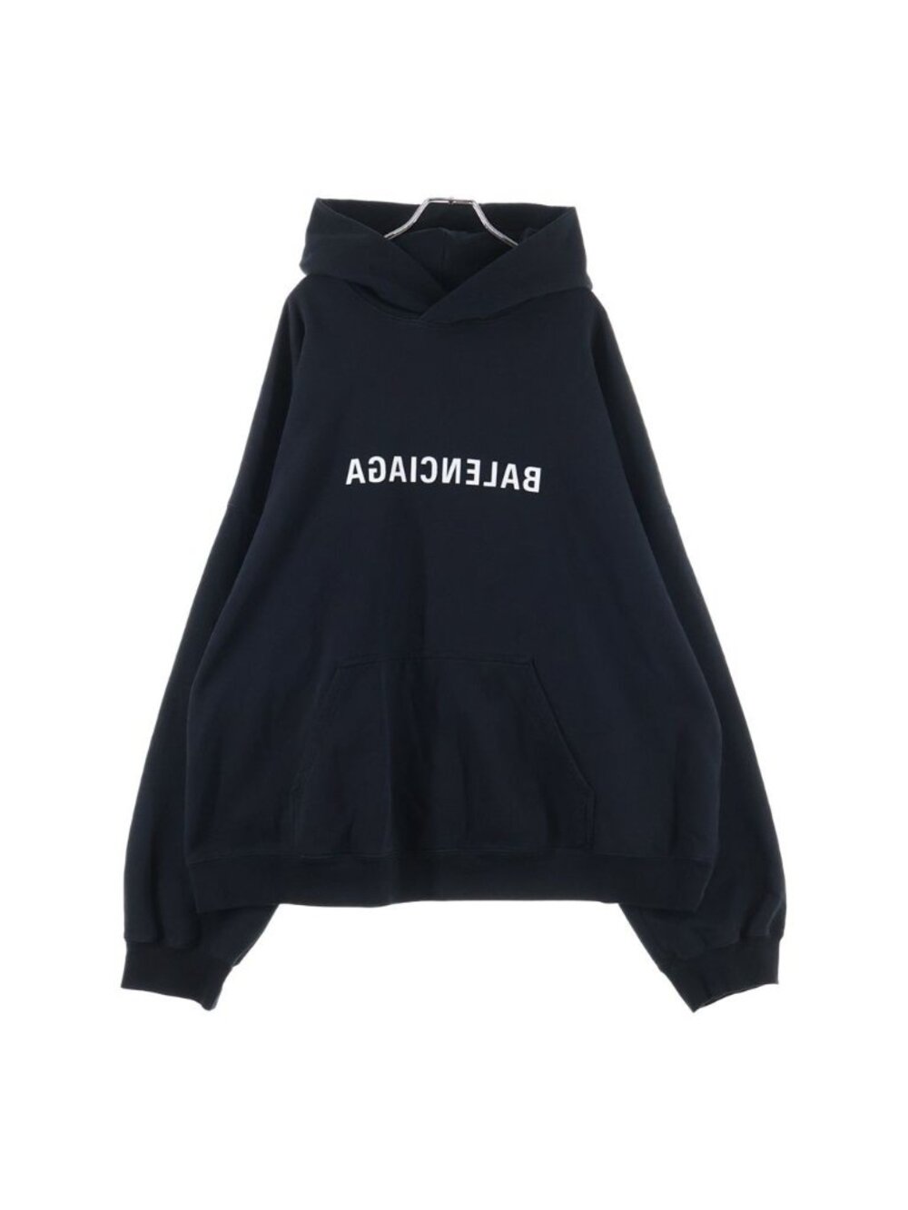 Balenciaga AW Reverse Logo Print Design Hooded Sweatshirt Hoodie Black